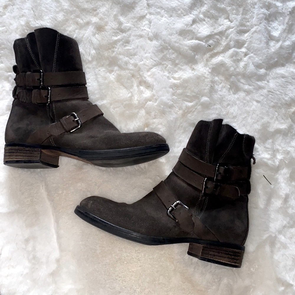 Alberto Fermani | Brown suede triple buckles Moto boots | EUR 37 1/2